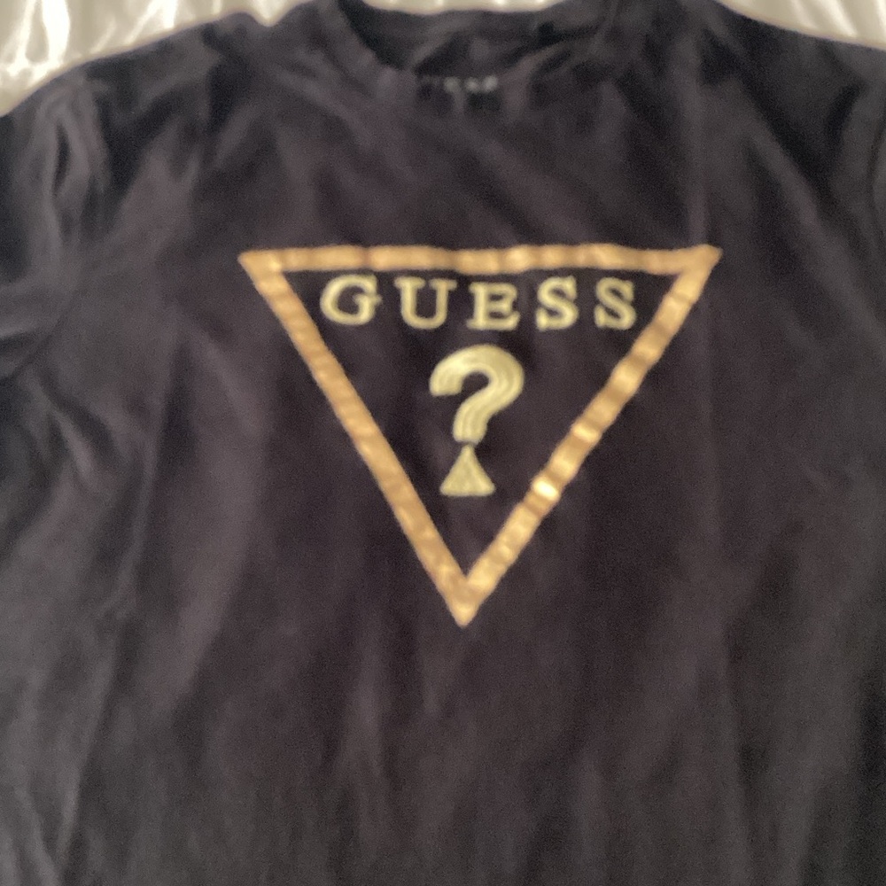 GUESS Black Short-Sleeve Tee with Gold Triangle Logo